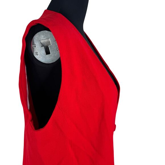 Vintage 90s Red Longline Vest Tailored Covered Buttons S/M Power Dressing - Picture 4 of 13